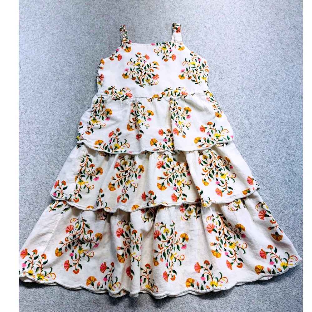 Old Navy Tiered Maxi Dress Kids Size S 6-7 Cream Floral Embroidered Boho Flowy